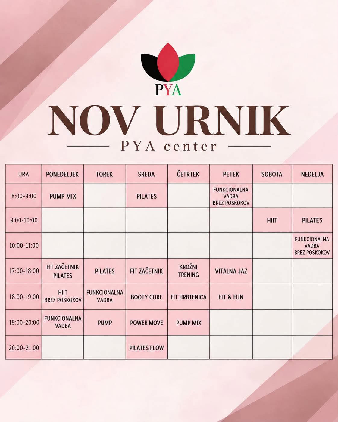 nov urnik vadbe